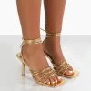 Keri Gold Metallic Pu Strappy Lace Up Mid Heels