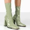 Liberty Green Pu Sock High Heeled Ankle Boots -Chic Footwear Shop LIBERTYGREENFRONT