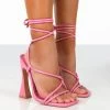 Lori Pink Strappy Lace Up Square Toe Heels -Chic Footwear Shop LORI0093