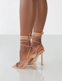 Lacey Wide Fit Nude PU Square Toe Strappy Lace Up Stiletto Heels -Chic Footwear Shop LaceyNudeBack 5bf3ac8e e328 406b bca4 b96a6e851dce
