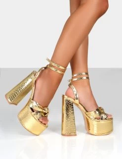 Leo Edition Gold Metallic Platform High Heels -Chic Footwear Shop LeoEditionGoldwalking