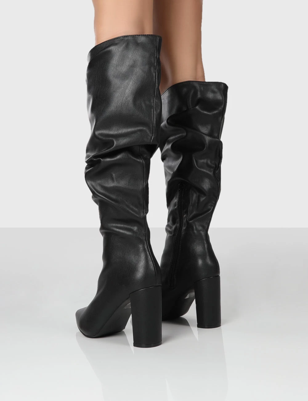 Mine Wide Fit Black PU Knee High Boots 4 Mine Wide Fit Black PU Knee High Boots - Image 2