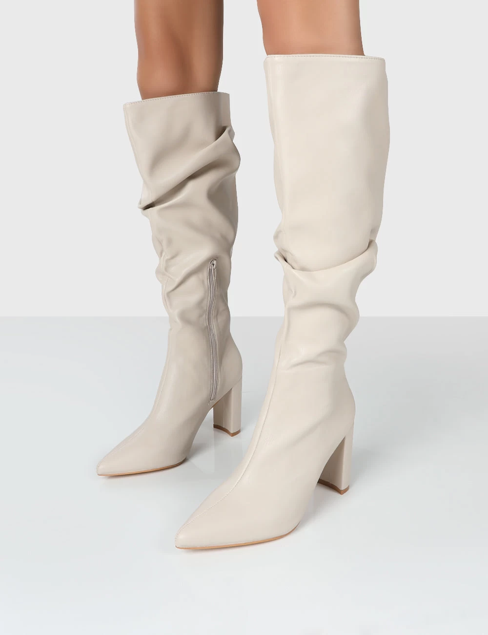 Mine Wide Fit Stone PU Knee High Boots 5 Mine Wide Fit Stone PU Knee High Boots - Image 3