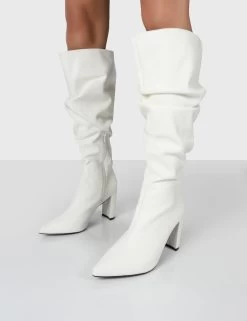 Mine Wide Fit White PU Knee High Boots -Chic Footwear Shop MINEWFWHITEDETAIL 4cfa8696 b9c0 4d00 98dd fb3a0555eb98