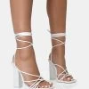Nyla Wide Fit White Patent Strappy Lace Up Square Toe Block Heels -Chic Footwear Shop NYLAWHITE 1