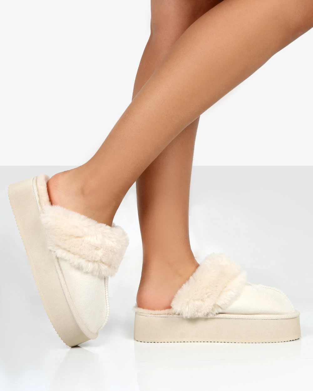 Cosy Cream Faux Suede Platform Slider Slipper 2 Cosy Cream Faux Suede Platform Slider Slipper