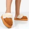 Cosy Chestnut Brown Faux Suede Platform Slider Slippers