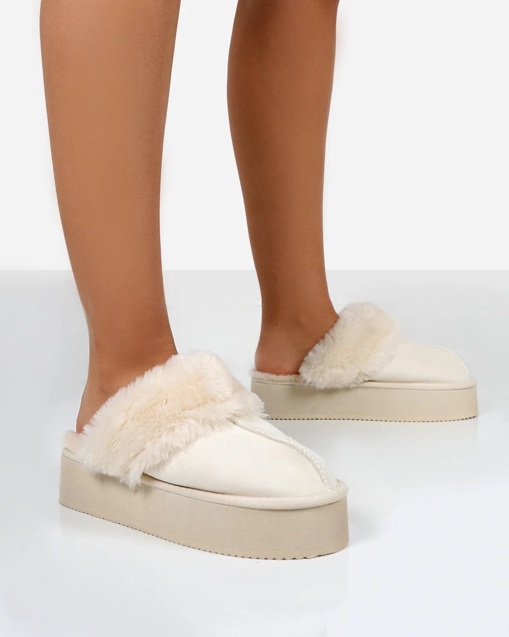 Cosy Cream Faux Suede Platform Slider Slipper 4 Cosy Cream Faux Suede Platform Slider Slipper - Image 3