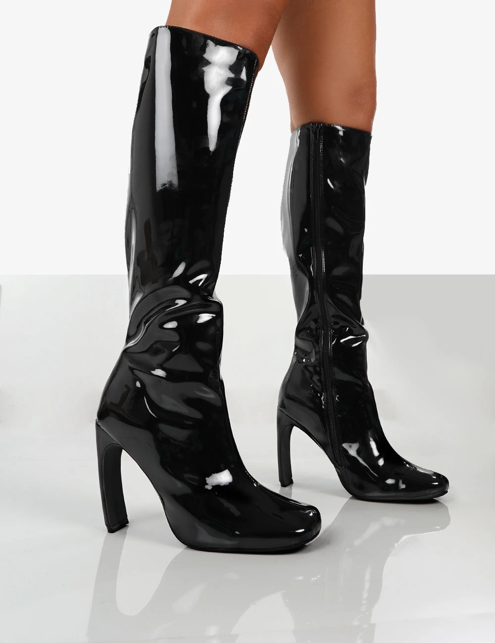 Peppa Black Patent Block Heel Knee High Boots 3 Peppa Black Patent Block Heel Knee High Boots