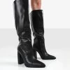 Posie Black PU Knee High Block Heel Boots 1 Posie Black PU Knee High Block Heel Boots -Chic Footwear Shop PosieBlackFront