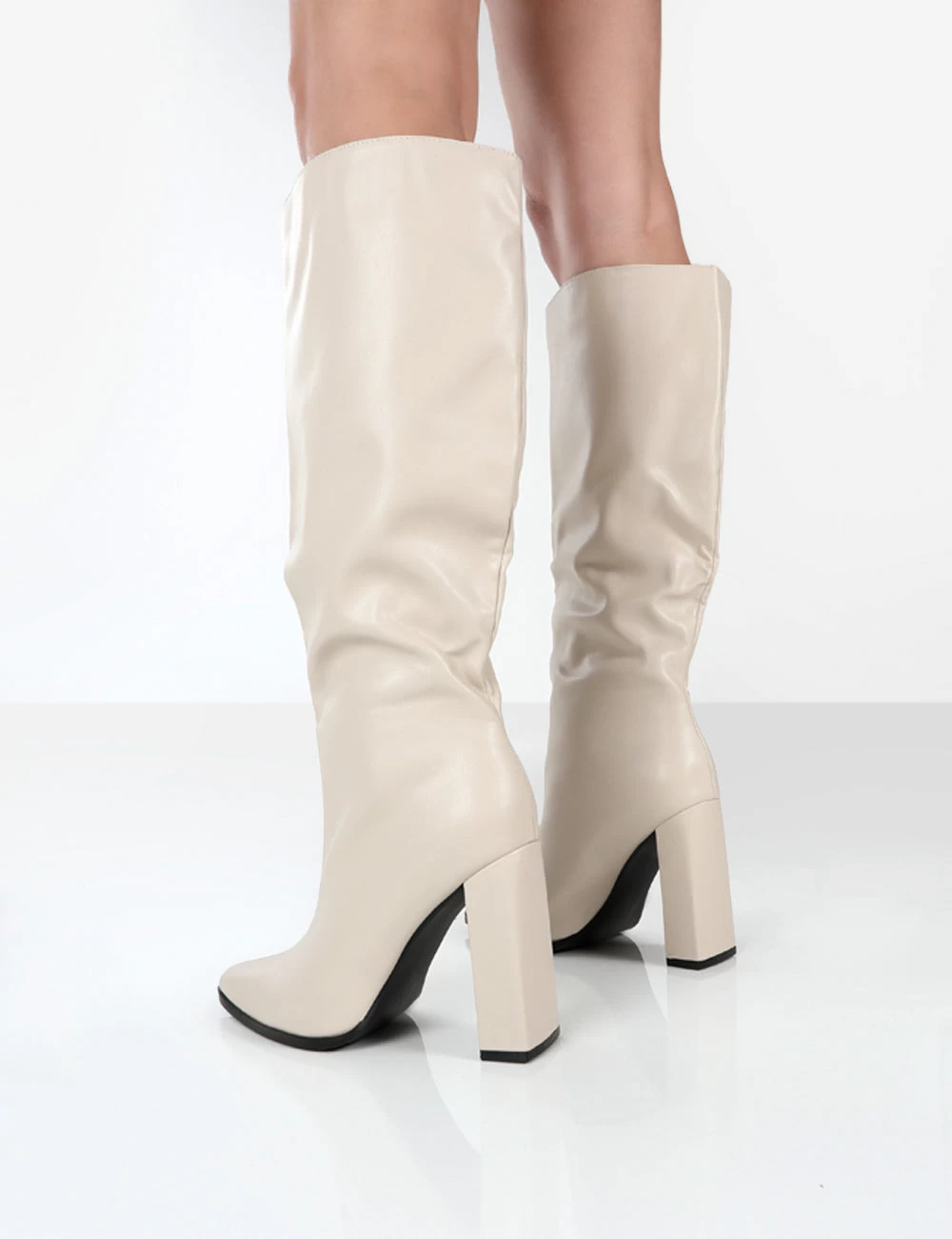 Posie Stone Pu Knee High Block Heel Boots 6 Posie Stone Pu Knee High Block Heel Boots - Image 4