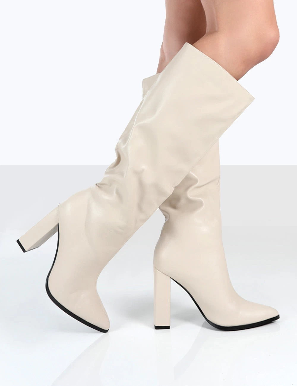 Posie Stone Pu Knee High Block Heel Boots 4 Posie Stone Pu Knee High Block Heel Boots - Image 2