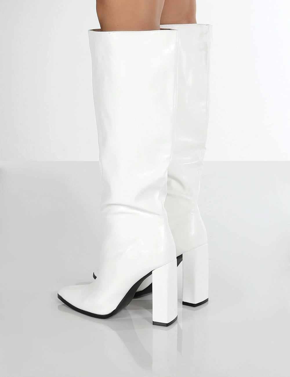 Posie Wide Fit White Pu Knee High Block Heel Boots 6 Posie Wide Fit White Pu Knee High Block Heel Boots - Image 4