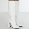 Posie Wide Fit White Pu Knee High Block Heel Boots -Chic Footwear Shop PosieWhiteFront 572b0866 5234 460c 8988 77e49c5290ac