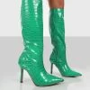 Rosalie Wide Fit Green Croc Heeled Pointed Toe Knee High Boots 2 Rosalie Wide Fit Green Croc Heeled Pointed Toe Knee High Boots -Chic Footwear Shop ROSALIEGREENFRONT1 ff805ec3 1389 4ad7 8633 aba9c1e24987