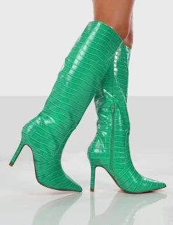 Rosalie Wide Fit Green Croc Heeled Pointed Toe Knee High Boots 8 Rosalie Wide Fit Green Croc Heeled Pointed Toe Knee High Boots -Chic Footwear Shop ROSALIEGREENWALKING1 9956b43b d977 46d6 b0e5 0d5a1e131873