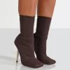Souffle Chocolate Knit Stiletto Heel Sock Ankle Boot -Chic Footwear Shop Souflet121