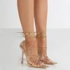 Strike Gold Metallic PU Clear Perspex Lace Up Court Heels -Chic Footwear Shop StrikeGoldFrontLaceDown