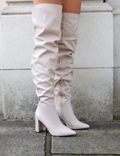 Theirs Taupe Wide Fit PU Over The Knee Boots