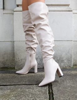 Theirs Taupe Wide Fit PU Over The Knee Boots -Chic Footwear Shop THEIRSWFTAUPE PU 3
