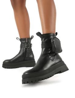 Thought Black Pu Wide Fit Pocket Chunky Sole Ankle Boot -Chic Footwear Shop THOUGHT BLACK PU 3 f711d7b3 140e 48f5 8672 80aa7e45484b