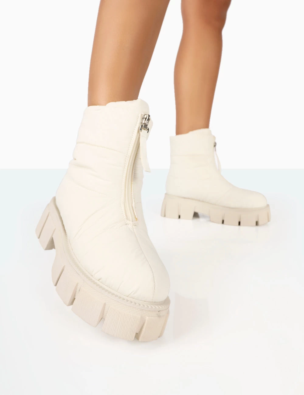Puffy Ecru Nylon Zip Up Chunky Sole Snow Ankle Boots 3 Puffy Ecru Nylon Zip Up Chunky Sole Snow Ankle Boots