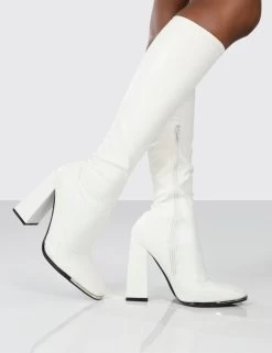 Caryn White PU Block Heeled Knee High Boots -Chic Footwear Shop carynwhite0137
