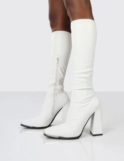 Caryn White PU Block Heeled Knee High Boots -Chic Footwear Shop carynwhite0138