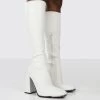 Caryn White PU Block Heeled Knee High Boots