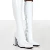 Caryn White Patent Wide Fit Knee High Block Heeled Boots 1 Caryn White Patent Wide Fit Knee High Block Heeled Boots -Chic Footwear Shop carynwhitefront
