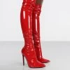 Confidence Red Patent Stiletto Heeled Over The Knee PU Boots