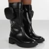 Evoke Black Pocket Detail Chunky Sole Calf Height Boot 1 Evoke Black Pocket Detail Chunky Sole Calf Height Boot -Chic Footwear Shop evoke0023