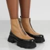 Direction Tan Pu Zip Front Platform Chunky Sole Ankle Boot -Chic Footwear Shop evoke0041