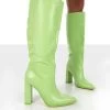 Far Away Lime Grain PU Square Toe Knee High Block Boots 2 Far Away Lime Grain PU Square Toe Knee High Block Boots -Chic Footwear Shop farawaygreenfront