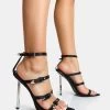 Giada Black Satin Strappy Buckle Detail Pointed Toe Stiletto Heels -Chic Footwear Shop flip