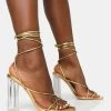 Clara Metallic Gold Pu Strappy Lace Up Round Toe Clear Perspex Heels 1 Clara Metallic Gold Pu Strappy Lace Up Round Toe Clear Perspex Heels -Chic Footwear Shop flip4