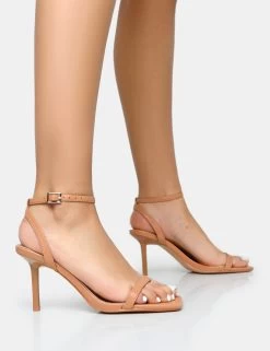 Chic Footwear Shop 20 Yara Nude Pu Barely There Mid Stiletto Heels