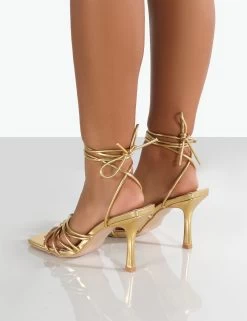 Keri Wide Fit Gold Metallic PU Strappy Lace Up Mid Heels -Chic Footwear Shop kerigoldback 55658db8 b092 4656 b239 b3034a4548c1