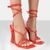 Lori Orange Strappy Lace Up Square Toe Heels 1 Lori Orange Strappy Lace Up Square Toe Heels -Chic Footwear Shop loriorangefront