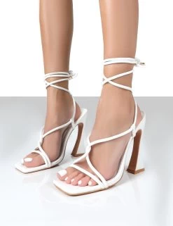 Lori White Strappy Lace Up Square Toe Heels 9 Lori White Strappy Lace Up Square Toe Heels -Chic Footwear Shop loriwhitedetail