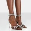 Midnight Chocolate Satin Wrap Around Bow Pointed Toe Court Heels -Chic Footwear Shop midnightchocfront