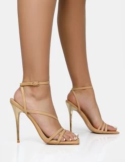 Fillipa Nude Pu Strappy Square Toe Metal Stiletto Heels