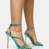 Fillipa Metallic Green Pu Strappy Square Toe Metal Stiletto Heels -Chic Footwear Shop nude2copyflip