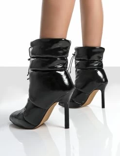 Reset Black Patent Puffer Drawstring Stiletto Heeled Boots 9 Reset Black Patent Puffer Drawstring Stiletto Heeled Boots -Chic Footwear Shop resetblackback