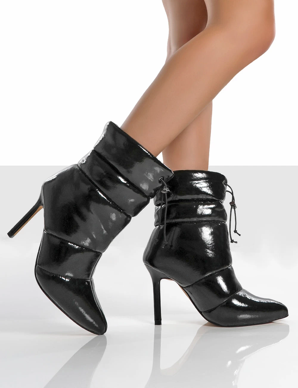 Reset Black Patent Puffer Drawstring Stiletto Heeled Boots 5 Reset Black Patent Puffer Drawstring Stiletto Heeled Boots - Image 3