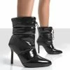Reset Black Patent Puffer Drawstring Stiletto Heeled Boots -Chic Footwear Shop resetfrontblack