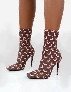 Saturn Return Wide Fit Brown Pointed Toe Stiletto Printed Sock Boots -Chic Footwear Shop saturnbrowndetailcopy