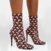 Saturn Return Wide Fit Brown Pointed Toe Stiletto Printed Sock Boots -Chic Footwear Shop saturnbrownfrontcopy