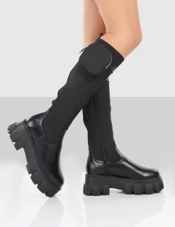 Showing Up Wide Fit Black Nylon Chunky Sole Pocket Detail Knee High Boots -Chic Footwear Shop showingupblackwalking fc9ad109 ea95 4487 ba26 80d9fa1f6413