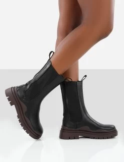 Cherry Black Chunky Sole Chelsea Ankle Boots -Chic Footwear Shop walkingblackcherry